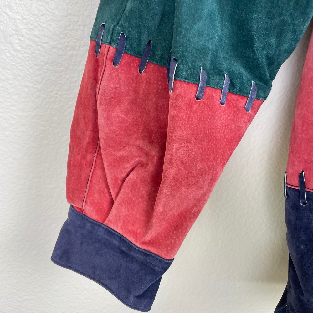 Vtg Deerskin Womens Jacket Sz M Hooded Parka Suede Maximalist Colorful Statement - Picture 10 of 11